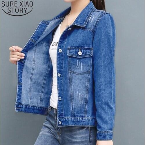 New 2021 Denim Jacket Women Spring Autumn Short Blue Jean Jackets Female Short Coat Fashion Scratch Design Coats Tops 12736