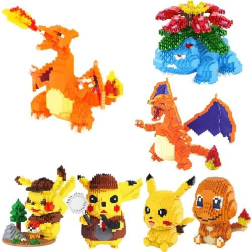 Pokemon Miniature Blocks Cartoon Pikachu Charizard Bulbasaur Snorlax Anime Characters Mini Blocks Collection Childrens Toys