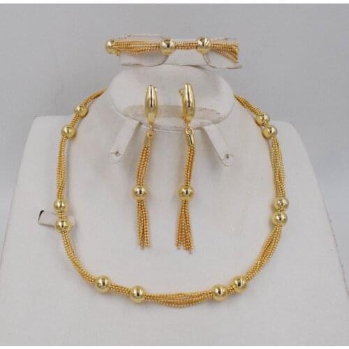 NEW DESIGN High Quality Ltaly 750 Gold color Jewelry Set For Women african beads jewelry fashion necklace set earring jewelry