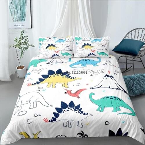 2-3 Pcs Boys Cartoon Dinosaur Family Bedding Set 3D Animal Print Polyester Home Textile Duvet Cover with Pillowcase Queen Size