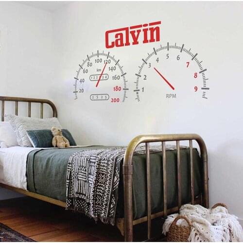 Custom Name Racing Speedometer Wall Sticker Kids Room Baby Nursery Racing Speedometer Car Forumla Wall Decal Bedroom Vinyl