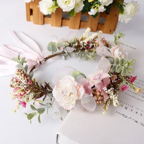 Pink Ribbon Bow children women Headband Flower bridemaid women party Headwear Garland Accessories