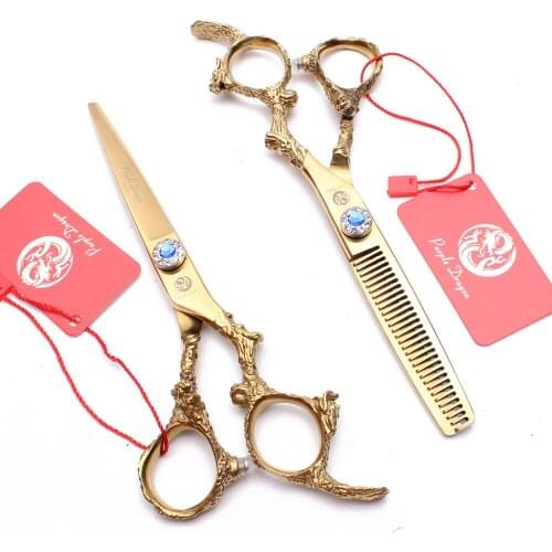 9005# 5.5" 440C Purple Dragon Gold Color Professional Hairdressing Scissors Cutting Shears Thinning Scissors Salon Hair Scissors