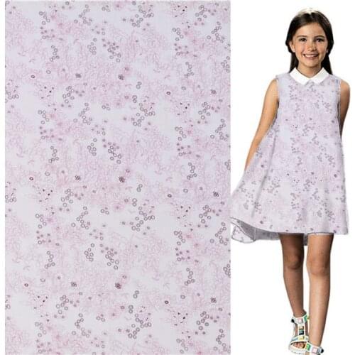 Pink floral print and spots design silk and cotton fabric thin 9momme,SCT417