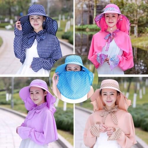 Shawl Sleeve Hat Set Women Spring and Summer Big Along The Sun Hat Female Bike Cover Neck Sunscreen Oversized Beach Hat