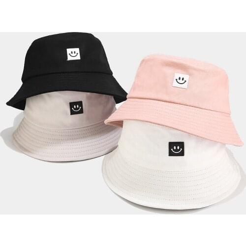 Women Hat Basin Caps Female Summer Korean Smiley Labeling Personality Fisherman Bucket Hat Casual Wild Simple Sun Hats