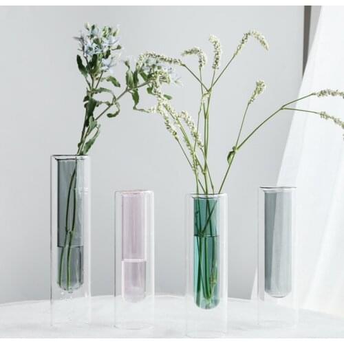 Nordic Glass Vase Color Creative Test Tube Hydroponics Flower Vase Home Decor Glass Plant Holder Living Room Desk Decor Gift