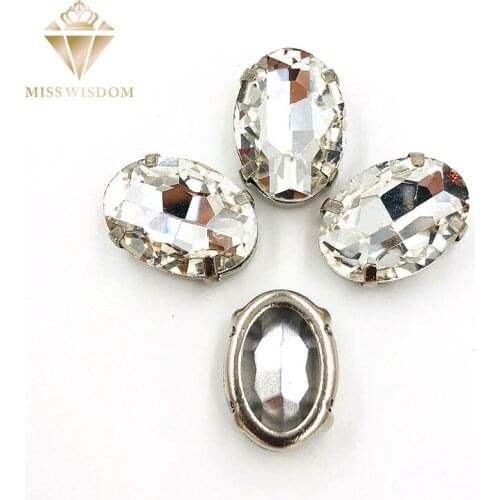10X14mm/13X18mm White Oval Copper claws hollow thick bottom high quality glass crystal Sew on rhinestones DIY accessories