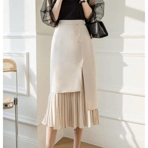 Fashion Midi Skirt for Women High Waist Irregular Pleated y2k Skirts Hip Package Office Work Medieval Skirt faldas largas mujer