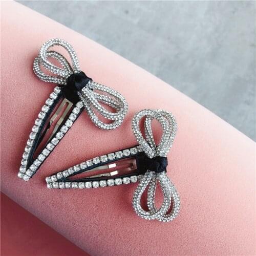 Small fresh Rhinestone Bow Hair Barrette Hair Clip Hairpin Girls Shining Crystal Hair Accessories Women Headdress Wholesale