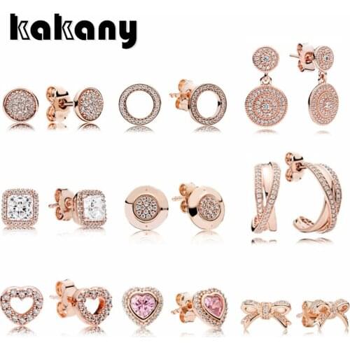 KAKANY 2019 New Standard 925 Sterling Silver Rose Gold Classic Geometric Zircon Drops Heart Shaped Bow Womens Fashion Earrings
