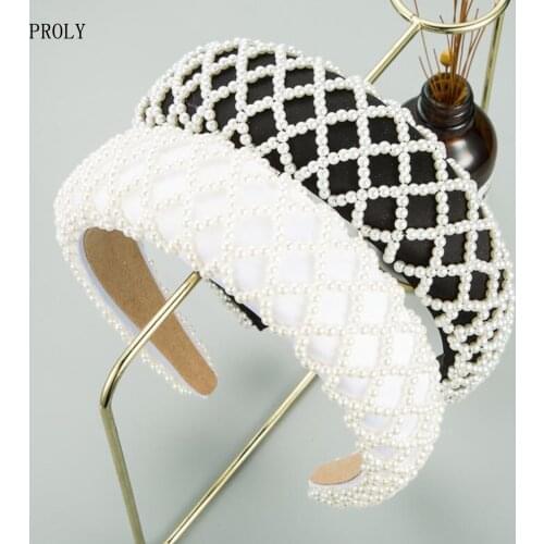 PROLY New Fashion Cross Braided Mesh Pearls Hairband Soft Thickened Sponge Headband Women Top Quality Headwear Hair Accessories