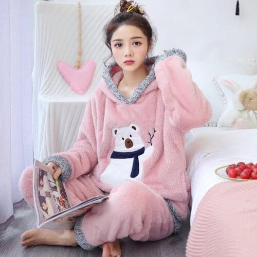 Women Pajamas Set Women Pyjamas Thick Flannel Cute Sheep Clothes Set Female Warm Winter Pajama Set Long Sleeve Cartoon Nightwear