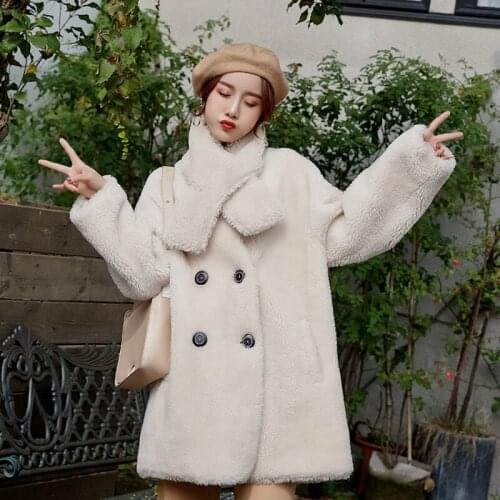 Winter Vintage Real Autumn Sheep Fur Jacket Women Korean Solid Warm Woolen Coat Abrigos Mujer Invierno 2020 2926 YY665