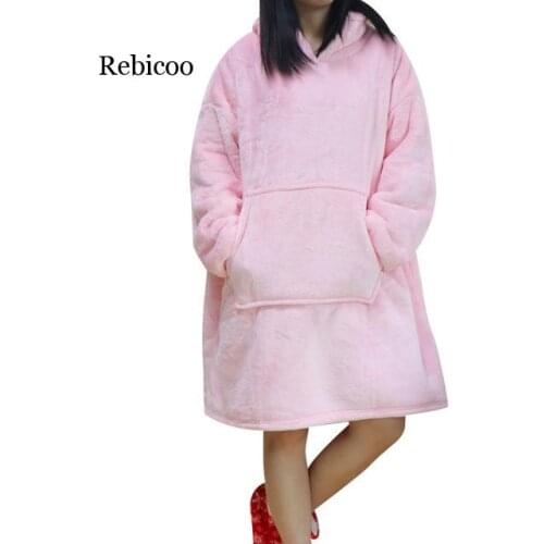 Winter Women Hoodie Sweatshirt Warm Pocket Blankets Outdoor Long Hoody For Women Coat Plush Oversized Sweatshirt Casaco Feminino