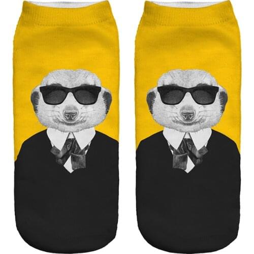 1pair Cool 3D Meerkat Agent Printed sock Men New Unisex Cute Low Cut Ankle Sock Soft Cotton sock Casual Charactor Sock Wholesale