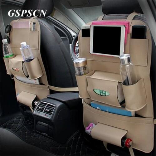 GSPSCN 1pc Thickening Car Front Seat Back Cover Pu Leather Multifunctional Seat Back Pad Protector Cover with Travel Storage Bag