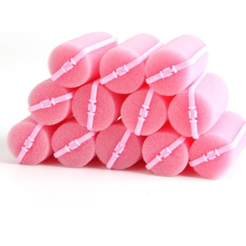 12Pcs Pink Buckle Soft Sponge Foam Hair Curler Roller Easy Curlring Styling Salon Barber Hairdressing Hairstyling Twist Tools