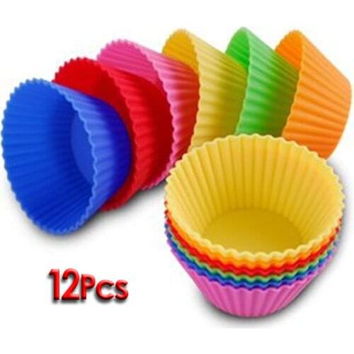 12pcs Round Shape Muffin Cupcake Mold Colorful Silicone Muffin Cases Cake Cupcake Liner Baking Mold Baking Dishes Pan Form