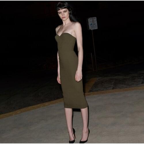 2020 Women Sexy Designer Strapless Army Green Bandage Dress Mini Celebrity Evening Party Dress Vestidos