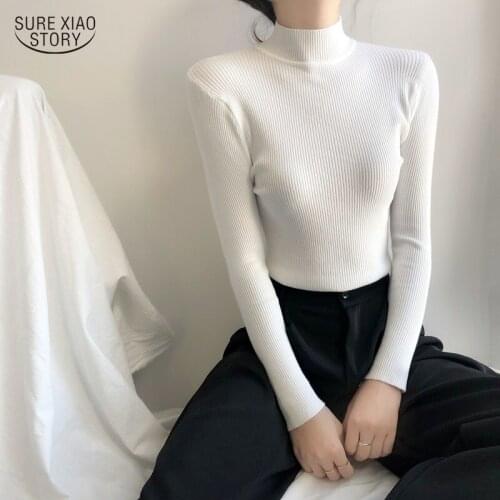 2021 Rainbow Solid Half High Neck Pullover Sweater Korean Elegant Slim Bottoming Shirt Top Long-sleeved Wool Sweater Women 16677