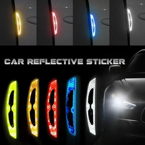 4Pcs Car Door Reflector Sticker Adhesive Reflective Tape Side Strips Anti-Scratch Strips Exterior Accessories