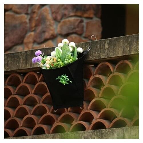 5 pcs 1-Pocket Vertical Wall-mounted Polyester Flower Grow Bag Living Indoor Wall Garden Planter Bags - Black