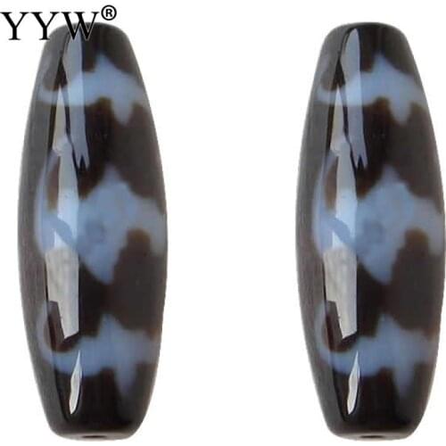 5PCs/Lot Natural Tibetan Dzi Beads, Oval, five blessings & two tone, Grade AAA, 13x38mm, Hole:Approx 2mm, Sold By Lot