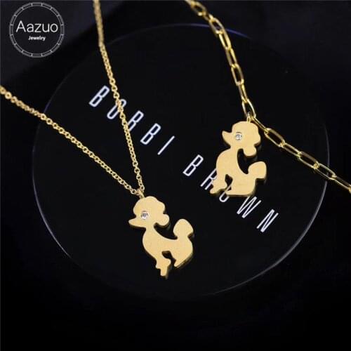 Aazuo Real Diamond 18K Gold Lovely Animal Poodle Dog Pendent With Chain Bracelet Necklace gifted for Children for Women Au750