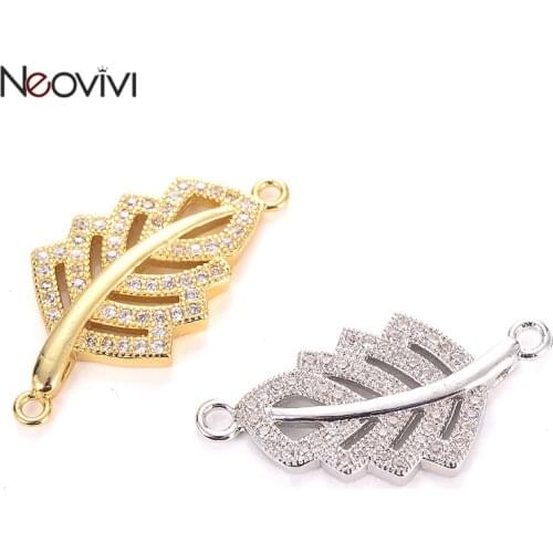 Neovivi Leaf Charms for Jewelry Making Bracelets Connector Necklace Handmade Pave White Micro CZ Copper Charm Women DIY Findings