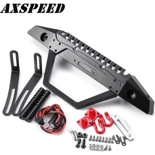 AXSPEED Metal Front Bumper Kit with Tow Hook and LED Lights for 1/10 RC Crawler Axial SCX10 NEW Upgrade Parts