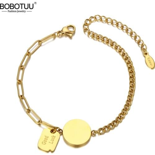 BOBOTUU Titanium Stainless Steel Bohemia Beach Chain & Link Bracelets For Women Trendy Good Luck Charm Bracelet Jewelry BB20125