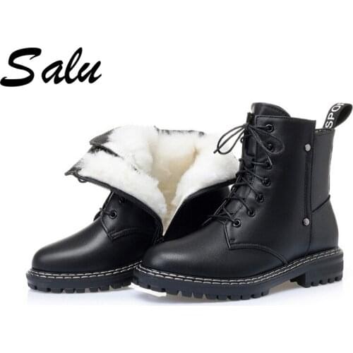 Womens Winter Shoe Boots New Genuine Leather Ladies Short Boots Wool Warm Non-slip LACE-UP Womens Ankle Boots