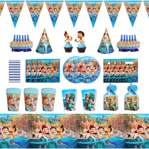 Disney Pixar Luca Birthday Party Supplies Tableware Set Baby Shower Party Decoration Include Plate Napkins Straw Set Kids Gifts