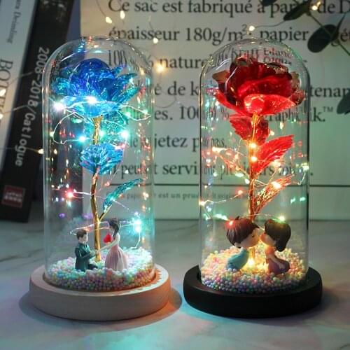 Dropshipping 2020 Galaxy Rose Flashing Flowers In Flask Glass Dome For Valentines Mothers Day Birthday Gift Wedding Decoration