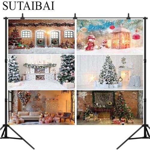 Christmas Tree fireplace photography studio background cloth Xmas children family party decoration photo backdrop
