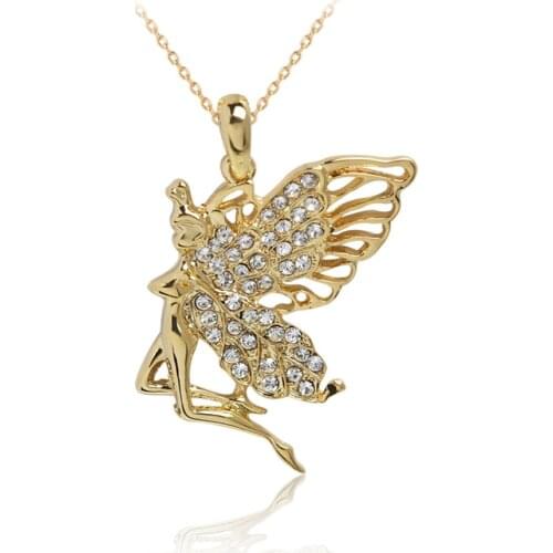 HC Cute Fairy Pendant for Girl Kids Necklace Hot Fashion Women Crystal Pendant Necklace Vintage Cartoon Lovely Child Necklace F