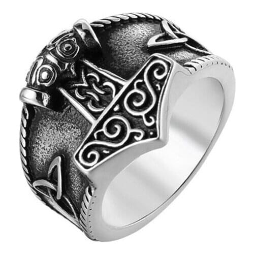 Viking crow hammer ring stainless steel Viking Odin rune hammer ring fashion men and women accessories Viking jewelry