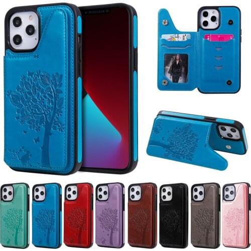 3D Tree Cat Leather Case for iPhone 12 XS 11 Pro Max XR X Mini Flip Wallet Cover on for iPhone 8 7 6S 6 Plus SE 2020 Phone Case