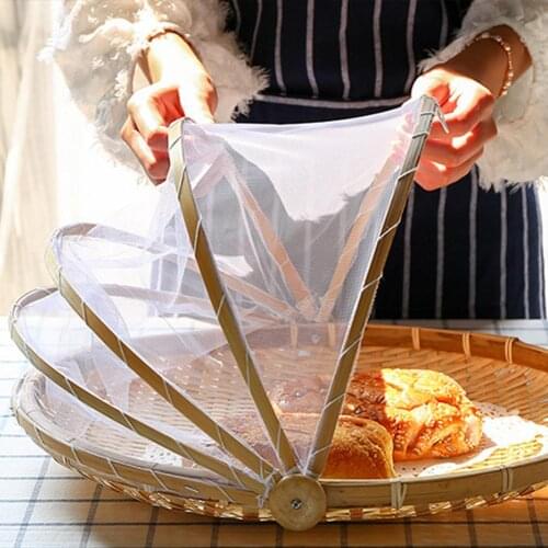 Round Bamboo Food Serving Tent Basket Handmade Bamboo Food Tray with Cover for Picnic Camping