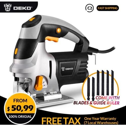 DEKO high power Jig Saw Laser Guide 6 Variable Speed Electric Saw with 6 Pieces Blades, Metal Ruler, Allen Wrench Jigsaw Tools