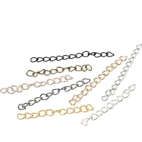 100pcs/pack 50x3mm Gold Silver Color Metal Bulk Tail Chains Extended Extension Chain for Bracelets Necklace DIY Jewelry Making