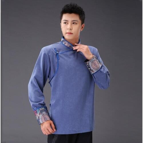 Man Asian National Costumes cotton Mongolia living Jacket grassland Ethnic style tang suit top