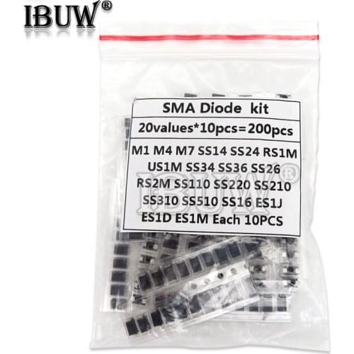 20value*10PCS=200PCS SMD diode Assorted Kit contains SS110 SS220 SS210 SS310 SS510 SS16 SS26 SS34 SS36 ES1J ES1D M7 M4 US1M