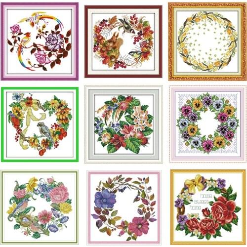 Wreath pattern printed cross-stitch set 11CT 14CT embroidery needlework kit DMC cross-stitch kit DIY handmade embroidery crafts
