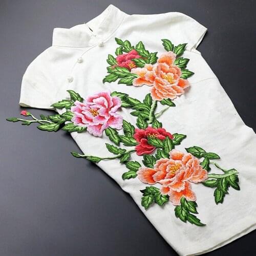 Big size peony flower applique patches vintage embroidered badge fabric patch Fashion clothing decoration accessories patch