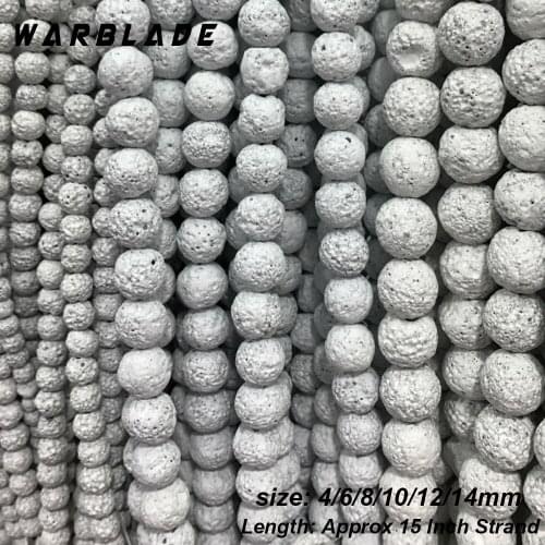 Natural Volcanic Stone Beads White Rock Lava Round Loose Stone 4/6/8/10/12/14mm For DIY Necklace Bracelet Jewelry Making WBL