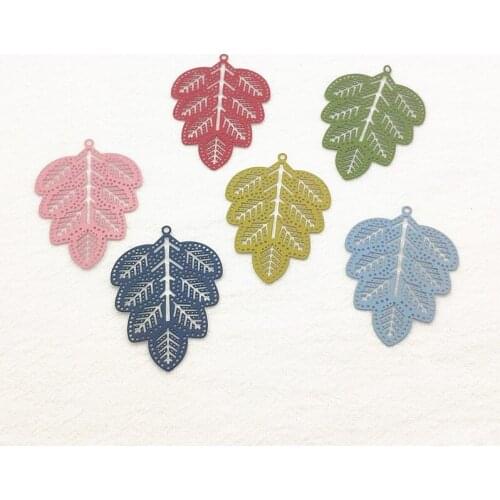New arrival! Mix color 46x34mm 50pcs Copper leaves-shape surface painting Charm for earrings,Earring parts,jewelry findings
