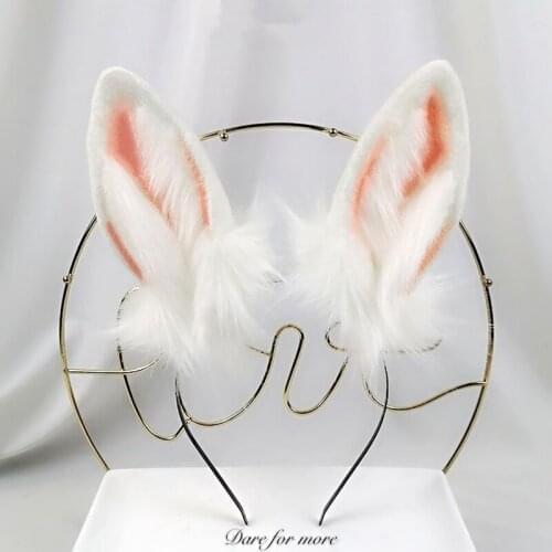 New White Bunny Ears Hairhoop Fold Headwear Headband For Anime Game Halloween Costume Accessories Handmade Work