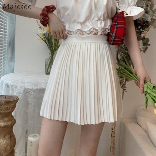 Solid Skirts Women Summer Simple 2 Colors Trendy Elegant Holiday Girls Sweet Leisure Comfortable Pleated Mini All-match Casual